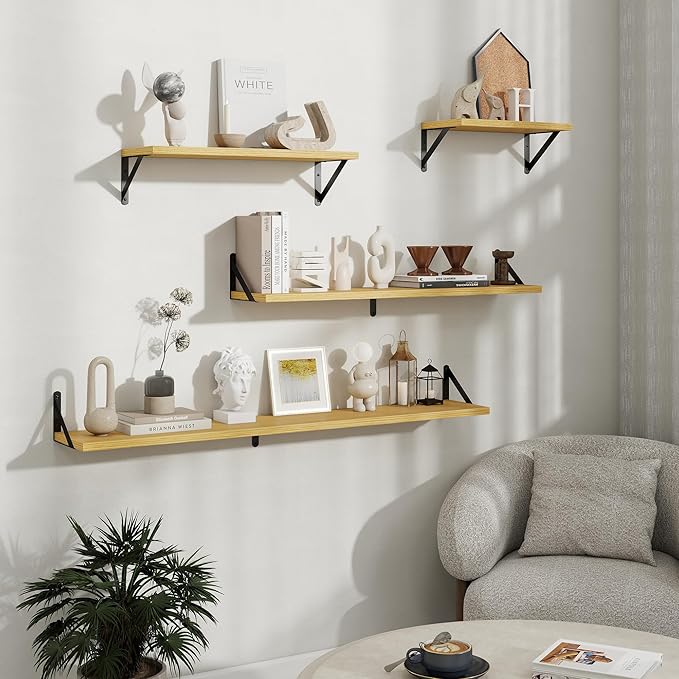 Floating Shelves, 8 Inch Deep Rustic Wood Wall Storage, 16W x 8D Wall Shelves Set of 2, Heavy Duty Metal Brackets, Industrial