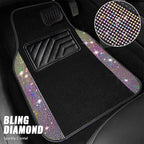 CAR PASS Bling Diamond Leather Steering Wheel Cover 14.5in-15in Floor Mats Shining Rhinestone Carpet Sparkly Glitter Crystal Anti-Slip Pad Fit Automotive SUV Pickup Truck Girl Women, 5pcs Multicolor