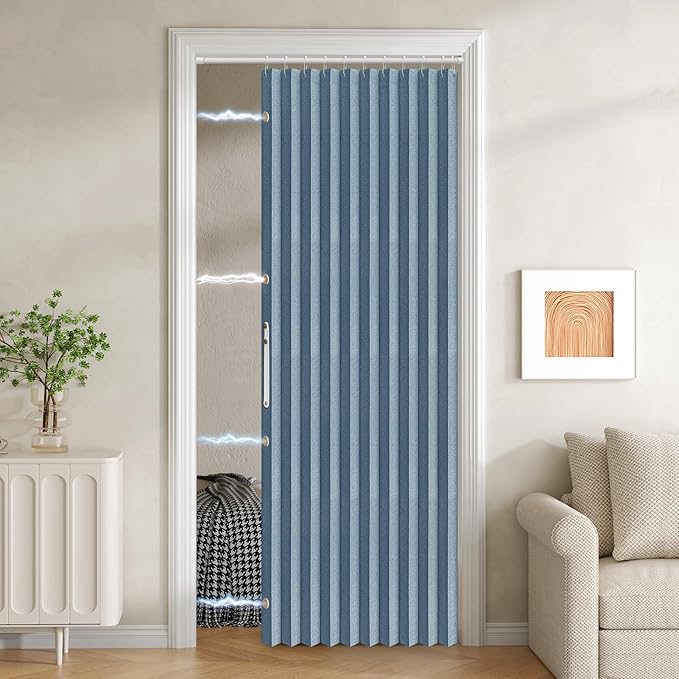 Jilron 100% Blackout Fabric Folding Door Curtain with Magnetic Closure - Accordion Style for Sliding Doors, Closets,Wardrobe 