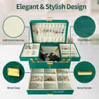 Dajasan Jewelry Organizer Box, Large Velvet Jewelry Boxes for Women Girls, Space-Saving 3 Layers Jewelry Storage Case with Dr