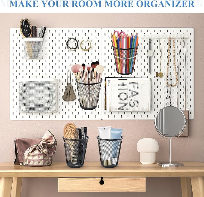 6 Sets Pegboard Cups with Ring, Metal Pegboard Bin with Hooks, Black Multipurpose Pegboard Organizer Accessories Pencil Holde