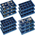 Junkin 12 Pcs Jewelry Tray Velvet Stackable Jewelry Organizer Trays Divided Earring Accessories Storage Containers Box (Rose 