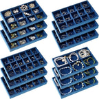 Junkin 12 Pcs Jewelry Tray Velvet Stackable Jewelry Organizer Trays Divided Earring Accessories Storage Containers Box (Rose 