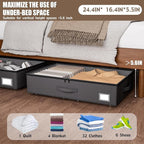 Underbed Storage With Wheels, No Assembly Required - 5.5 Inch Height Black Underbed Bins, Low Profile Rolling Shoe Storage Co