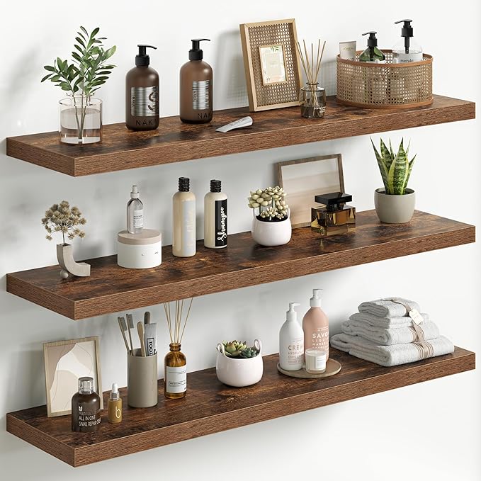 Fun Memories Floating Shelves for Wall 40 Inch Set of 3, Farmhouse Floating Shelves with Invisible Heavy Duty Bracket, 10 Inc