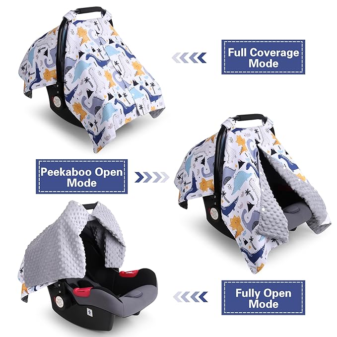 Rquite Baby Car Seat Cover, Carseat Covers Baby Boy, Minky Infant Car Seat Cover Winter, Peekaboo Opening Car Seat Canopy, Mu