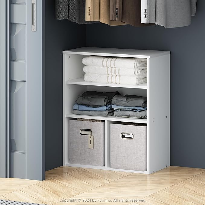 Furinno Reed Closet Organizers and Storage, 3-Tier Closet Organizer, Open Shelf Closet Storage, for Wardrobe, Bedroom, Living