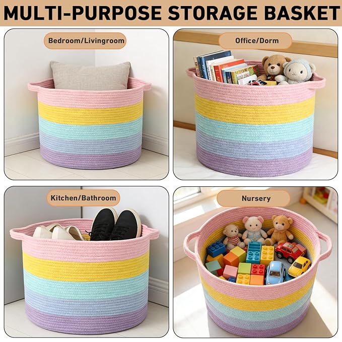90L Large Blanket Basket,21.7"L x 21.7"W x 13.8"H Rope Woven Baskets with Handles, Toys Storage Bins,Laundry Basket Perfect f
