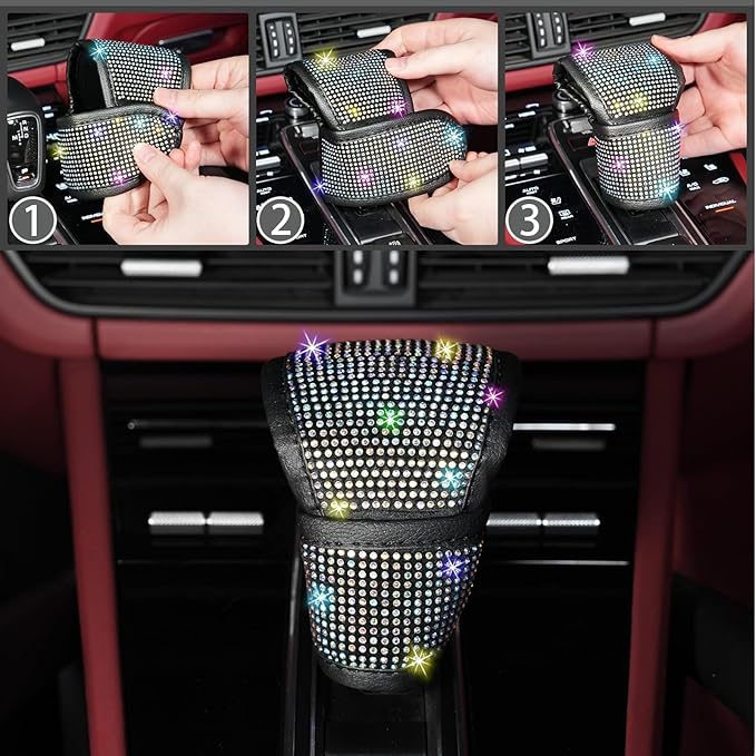 NBTEPEM 30 Pcs Multicolor Bling Car Accessories Set for Women, Steering Wheel Cover Set, Bling Console Cover, Seat Belt Cushion, Shift Knob Cushion, Cup Coaster, Rhinestone Car Hanging Accessories