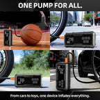 Tire Inflator Portable Air Compressor & Car Jump Starter - 150 PSI Cordless Air Pump Battery Jumper Starter with Pressure Gauge & LED Light for Car Tires, Motorcycle, Bicycle, Balls