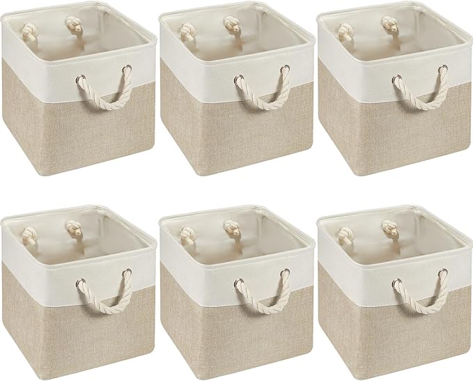 Geiserailie 6 Pcs 12 x 12 Inch Cube Storage Bins Fabric Storage Organizer Bins Foldable Cube Baskets with Sturdy Carry Handle