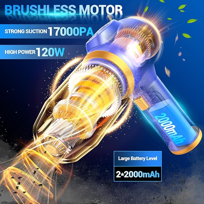 Car Vacuum Portable Cordless 17000Pa Cordless Mini Handheld Vacuums with LCD Display and Multi-Nozzles, High Power Wet and Dr
