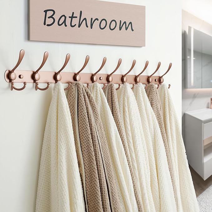 Dseap Coat Rack Wall Mount - 38” Long 10-Tri-Hooks Heavy Duty Coat Hanger Rail Wall Hooks for Hanging Coats Hats Clothing Clo