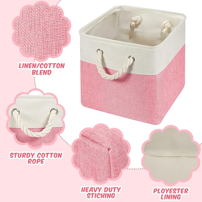 Geiserailie 6 Pcs 11 x 11 Inch Cube Storage Bins Fabric Storage Organizer Bins Foldable Cube Baskets with Sturdy Carry Handle