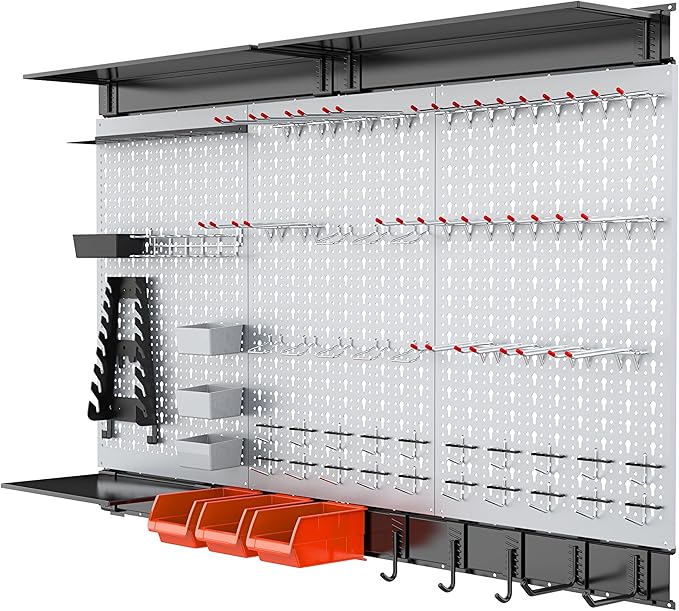 WALMANN 113 PCS Pegboard Wall Tool Organizer Kit with Pegboard Hooks, Bins, Pegboard Tools Storage System for Garage, Modular