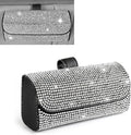 WZP Bling Sunglasses Holder for Car Sun Visor, Rhinestone Leather Eyeglasses Car Visor Clip Storage Glasses Organizer Case, Universal Vehicle Glasses Protective Storage Box for SUV Sedan Van (White)