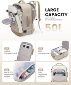 LOVEVOOK Large Travel Backpack for Women, 50L Carry on Backpack Airplane Approved, TSA Personal Item Travel Bag for Women fit