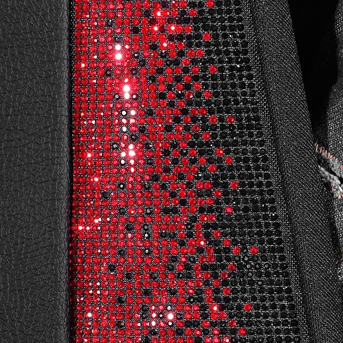 CAR PASS Bling Diamond Black Leather Car Seat Covers for 2 Front Interior Sets, Waterproof Shining Glitter Sparkly Crystal Un