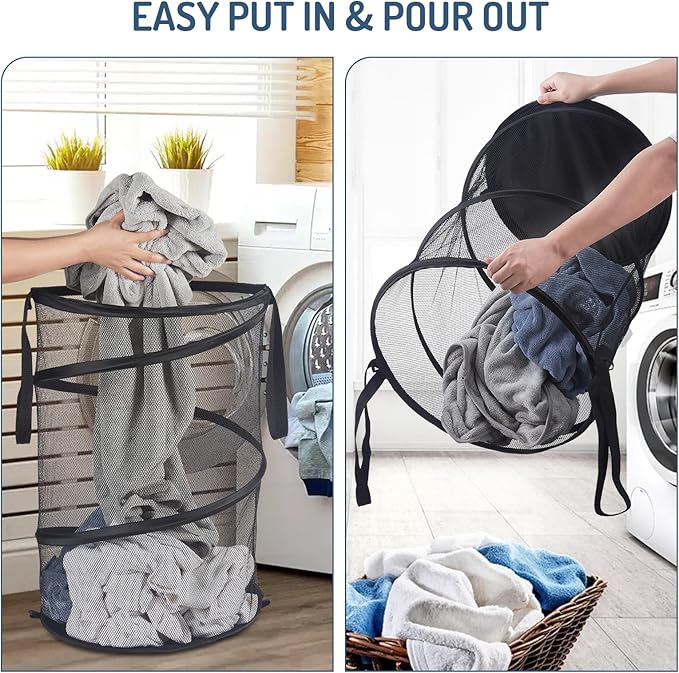 Seiritex 2Pcs Mesh Popup Laundry Hamper 115L Extra Large Collapsible Laundry Basket Foldable Clothing Storage Basket with Han