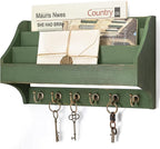 Rebee Vision Pine Wood Key Holder Wall Mount - Rustic 3-Tire Mail Holder for Wall with Sturdy Key Hooks - Multifunctional Mai