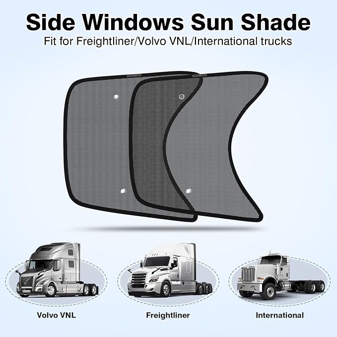 KUST 2PCS 23.6''*21.6'' Side Window Shade for Semi Truck, Peterbilt 389, Volvo VNL, Freightliner Cascadia, Freightliner Argosy - Mesh Sunshade with Suction Cup - Semi Truck Accessories for All Season