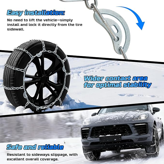 Automotive Tightening Snow Chains Tire Chains for Tire Set of 2 With Gloves Winter Accessories SUV Trucks Pickup Winter Emerg