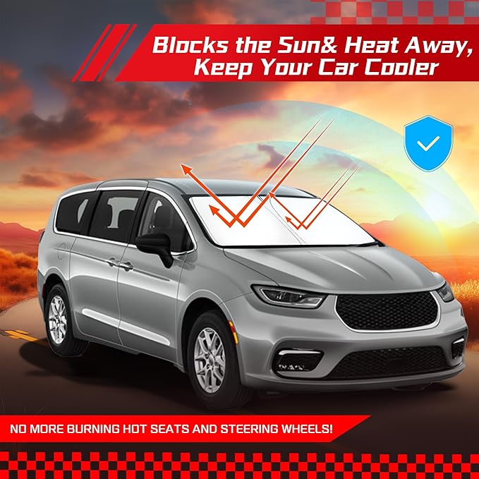 ARISMOTOR Windshield Sun Shade for Chrysler Pacifica Minivan 2017-2025 2026, Custom Fit Foldable Front Window Sunshade Sun Visor Protector, Block UV Rays Keep Your Car Cooler
