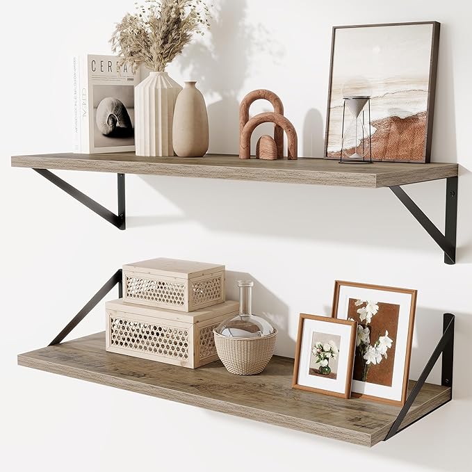 Deep Floating Shelves for Wall,30" Wx10 D Wood Floating Shelf Set of 2,Sturdy Metal Bracket Wide Display & Storage,Wall Mount