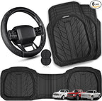 CAR PASS Rubber Leather Steering Wheel Cover Large-Size 15.5-16 Inches Fit for Truck SUV Large Car Ram F150 Tundra 4Runner Tacoma, XXL Heavy Duty Deep-Dish Car Floor Mats, Trim-to-Fit Car Mat Black