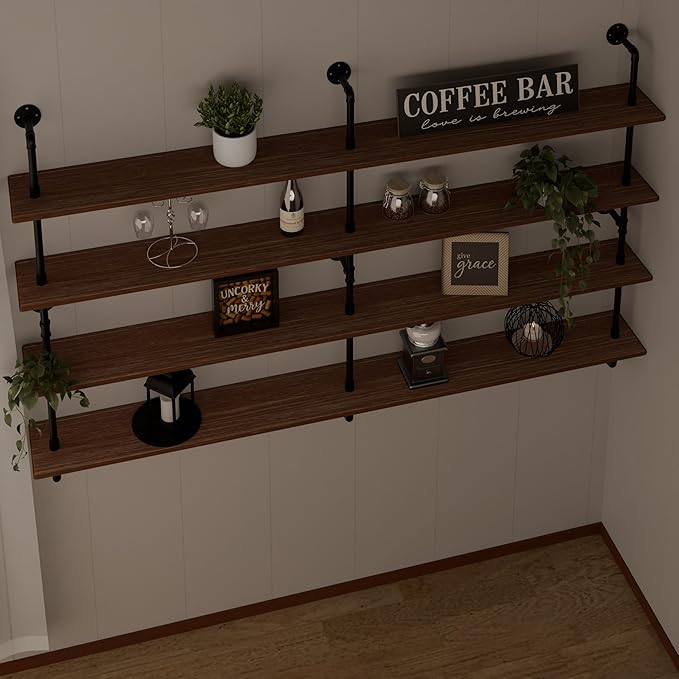 Floating Book Shelves for Wall 4 Tier 70 inch Bookshelf Industrial Pipe Shelving Shelves Bookcase Industrial Bookshelves Pipe