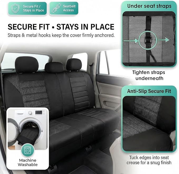FH Group Automotive Car Seat Covers Rear Set Premium 3D Air Mesh Seat Covers, Airbag Compatible and Split Bench Cover Univers