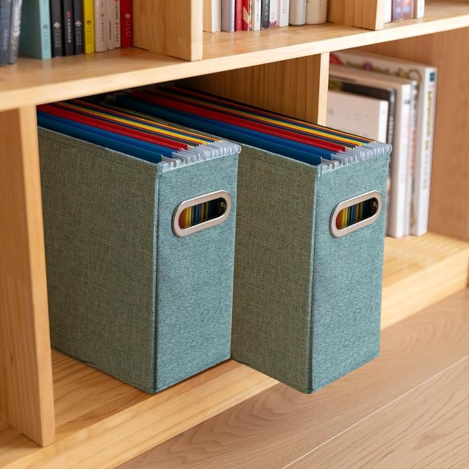 2 Pack Letter Size File Storage Box Collapsible，Fabric Hanging File Folders Organizer, Portable Office Document Holder with M