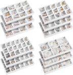 Junkin 12 Pcs Jewelry Tray Velvet Stackable Jewelry Organizer Trays Divided Earring Accessories Storage Containers Box (Rose 