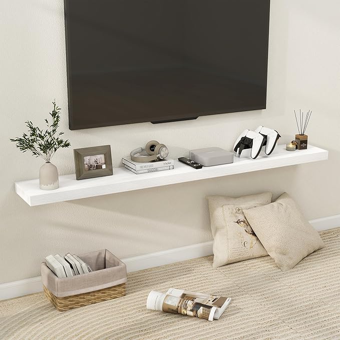 Fun Memories 66 Inch Fireplace Mantel Shelf with Invisible Bracket, 8 Inch Deep Floating Shelf for Living Room, Kitchen, Farm
