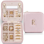 Vlando Travel Jewelry Box for Girls Women, Initial Jewelry Organizer Box Travel Must Haves Jewelry Case for Girls, Necklace E