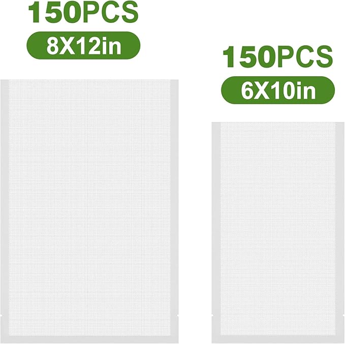 Moretoes 300pcs Vacuum Sealer Bags, 150pcs Quart 8" x 12" and 150pcs Pint 6" x 10", BPA Free, Pre-cut Commercial Grade Vac Ba