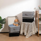 Storage Bins with Lid, Foldable Clothing Storage Box case with Handle for Closet, Bedroom, Home, Gray+Black, 13L x 12.5W x 7H