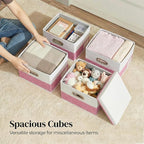 PRANDOM Storage Bins with Lids [3-Pack] Linen Fabric Foldable Storage Boxes Organizer Containers Baskets Cube with Cover for 