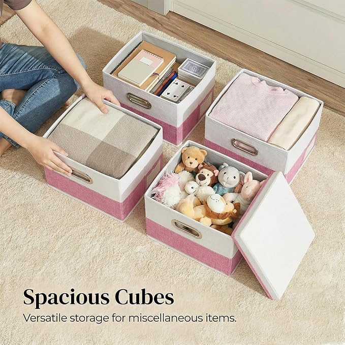 PRANDOM Storage Bins with Lids [3-Pack] Linen Fabric Foldable Storage Boxes Organizer Containers Baskets Cube with Cover for 