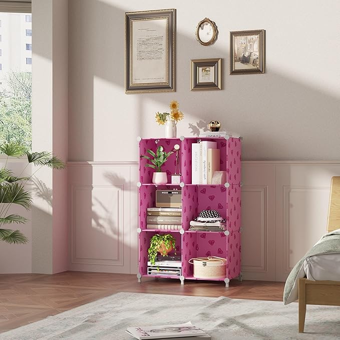 UNKU Cube Storage Organizer, 6 Cube Closet Organizer Storage Shelves, DIY Stackable Bookcase, Clothes Organizer Shelf for Clo