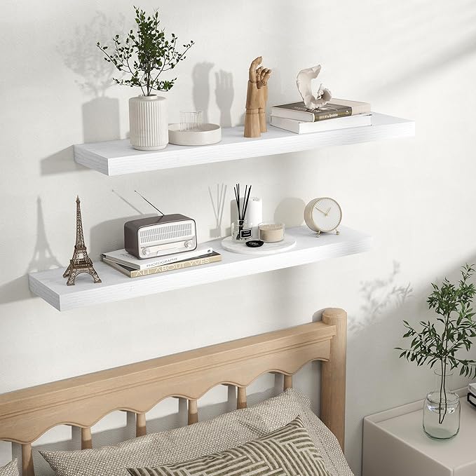 Fun Memories Rustic Floating Wall Shelves, Wall Mounted Wood Storage & Display Shelves for Bathroom, Bedroom, Living Room or 