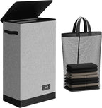 SOLEDI Slim Laundry Hamper with Lid, Narrow Laundry Basket with Removable Bags, Dirty Clothes Hamper with handle, Small Hampe