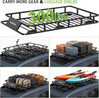 Roof Rack Basket 64" x 39" Heavy Duty Rooftop Cargo Carrier 300 lbs Capacity Steel Roof Racks Vehicle Cargo Baskets Luggage Holder Rack for SUV Truck Car Travel Camping Storage