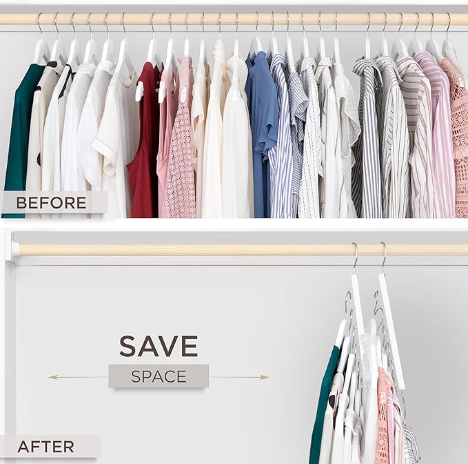 MORALVE Space Saving Hangers for Closet – 4 Pack European Beechwood 6-Tier Shirt Organizer with 360° Swivel Hook – Collapsibl