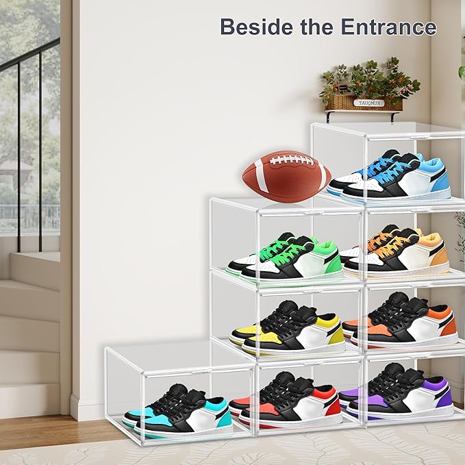 1 Pack Clear Shoe Boxes Size 11 Shoe Storage Organizer for Closet Stackable Shoes Rack Handbag Organizer Plastic Sneaker