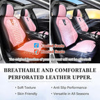 Coverado Front Seat Covers, 2 PCS Pink Seat Cover for Cars, Breathable Fabric& Faux Leather Seat Cover, Driver Seat Cushion, 