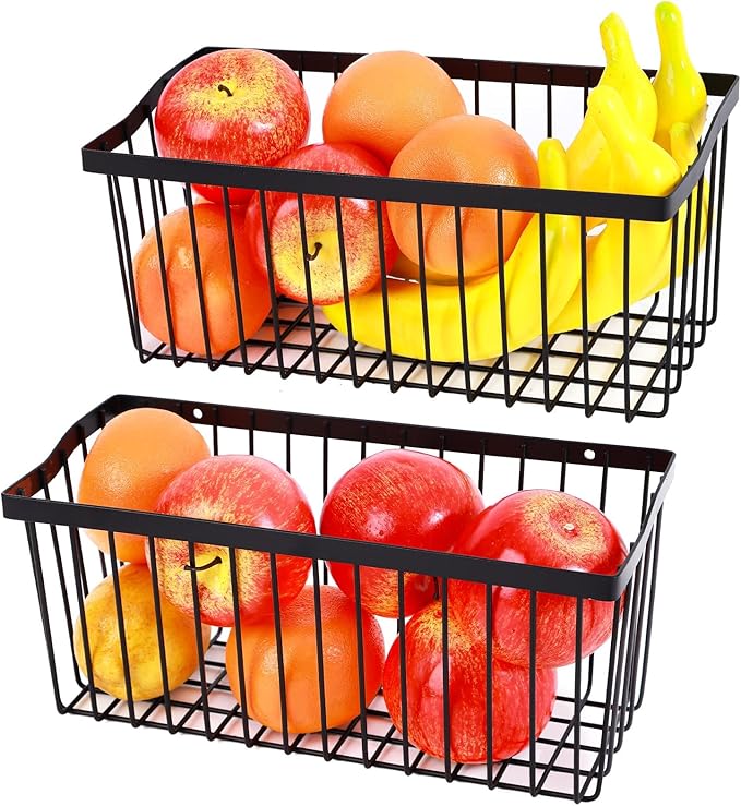 2 Pcs Fruit Basket Wire Baskets, Fruit and Veggie Storage Basket Holder for Kitchen Wall Mounted,Kitchen Organizers and Stora
