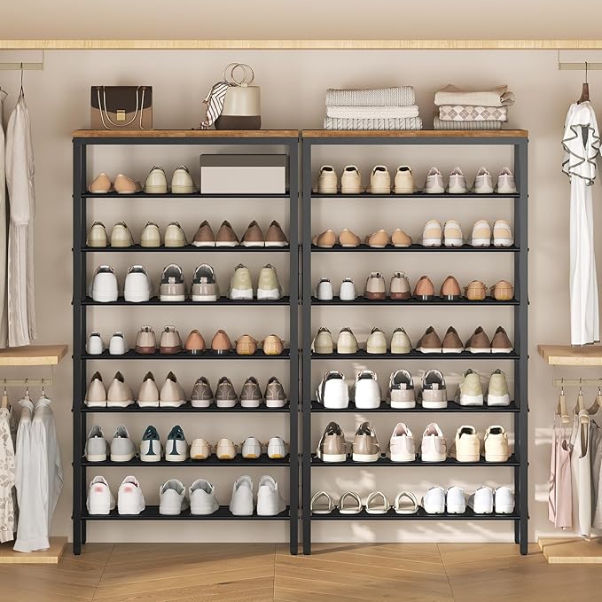 YATINEY 8 Tier Shoe Rack, Shoe Storage Organizer, Large Capacity Shoe Shelf Holds 32 Pairs of Shoes, Sturdy and Stable, for E