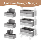 3-Tier Baby Diaper Caddy Organizer Cart, Mobile Nursery Storage Carts with Wheels, 3 Dividers & 6 Mesh Pockets Durable Metal 