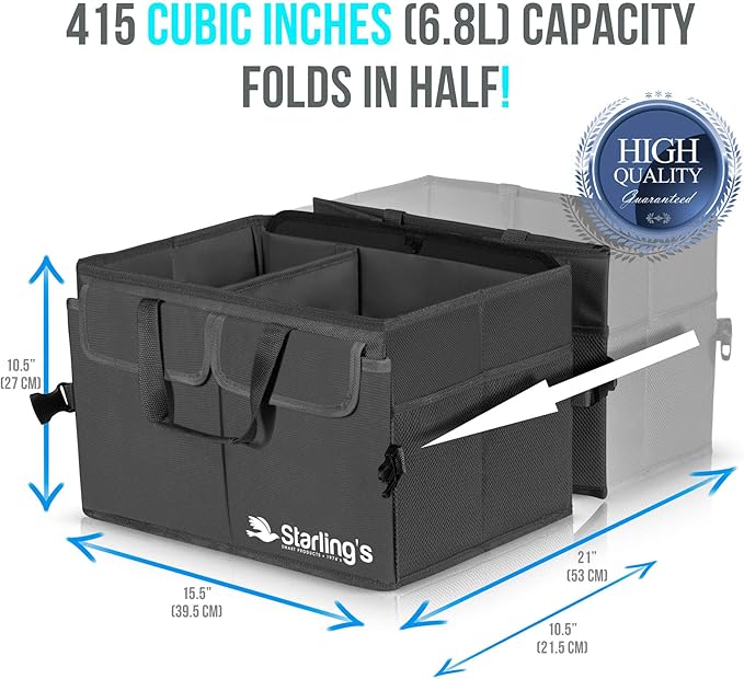 Car Trunk Organizer - Large Collapsible Storage Box with Adjustable Compartments - Heavy-Duty Cargo Organizer for SUV, Truck &